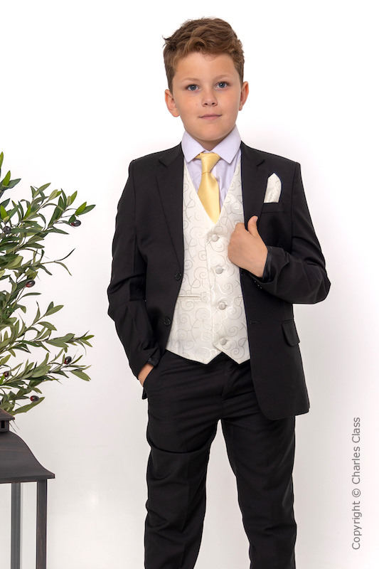 Boys Black & Ivory Suit with Gold Tie - Roland